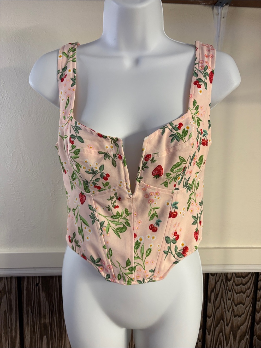 RESA Pink Strawberry & Cherry Corset Tank Top